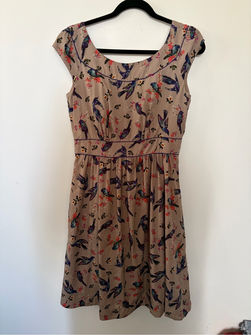 Emily And Fin Small Rachel Dress Bird-Print Cap Sleeve Dress - M